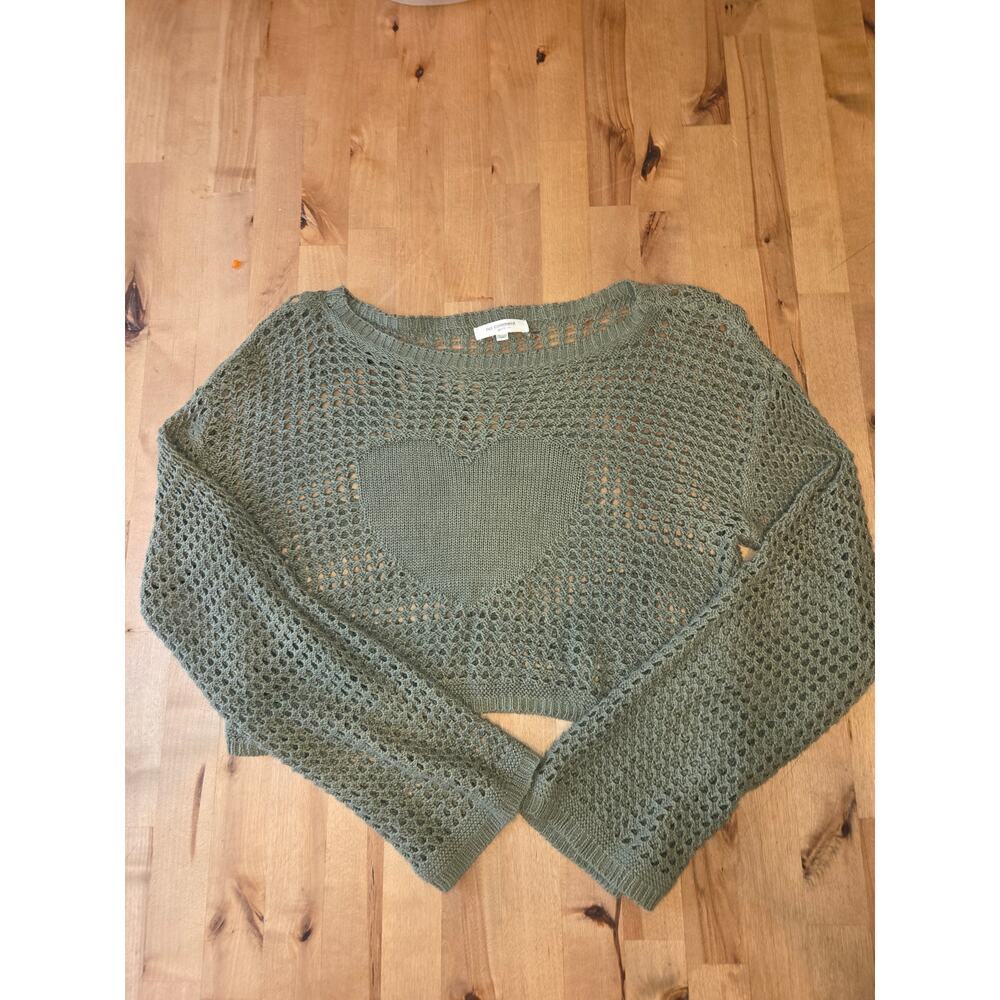 No Comment Girls Green Knit Heart Sweater XL